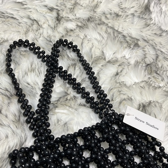 NWT Straw Studios Handmade Beaded Black Tote Top Handle Bag - Picture 5 of 7